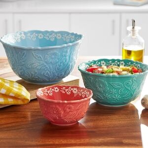 ❤️ New Pioneer Woman 3-Piece Embossed Stoneware Serve Bowl Set